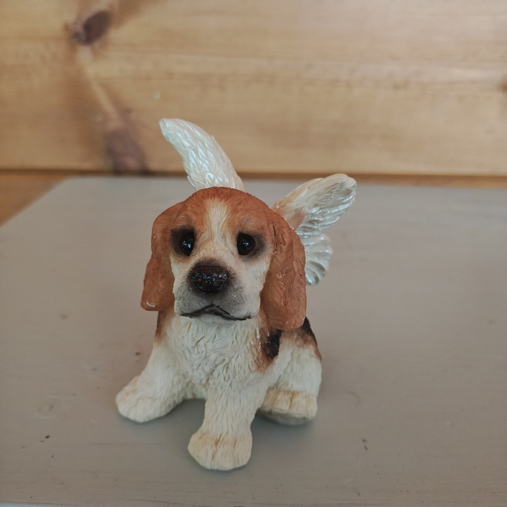 Vintage 1995 Stone Critters Beagle Angel Figurine Small Brown White Winged 3"